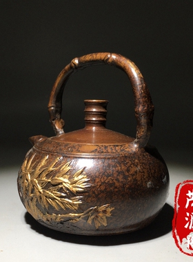 大明宣德制纯铜鎏金竹节茶壶步步高升老铜壶酒壶水壶家居茶道摆件