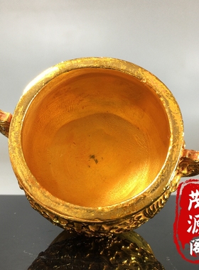 古玩纯铜鎏金大明宣德双凤铜香炉包浆旧货老物件熏香炉摆件收藏