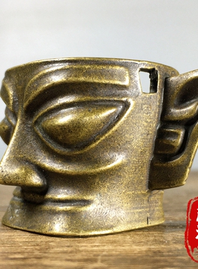 仿古纯铜三星堆纵目面具摆件老物件家居桌面装饰品小铜器摆件收藏