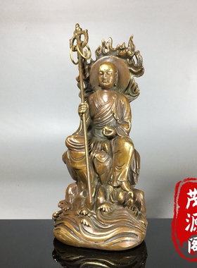 古玩铜器收藏纯铜地藏王佛铜像背火焰佛家居供奉佛摆件招财老物件