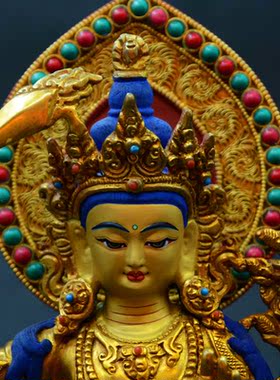 上行道铜摆件书房手工文殊菩萨