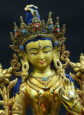 上行道铜摆件中式书房手工白度母