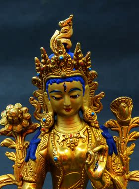 上行道铜摆件中式书房手工白度母