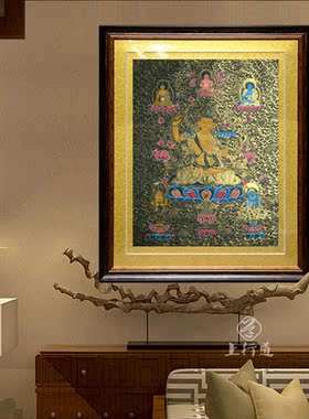 上行道客厅中式手绘唐卡文殊菩萨