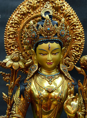 密宗白度母雕花鎏金尼泊尔手工