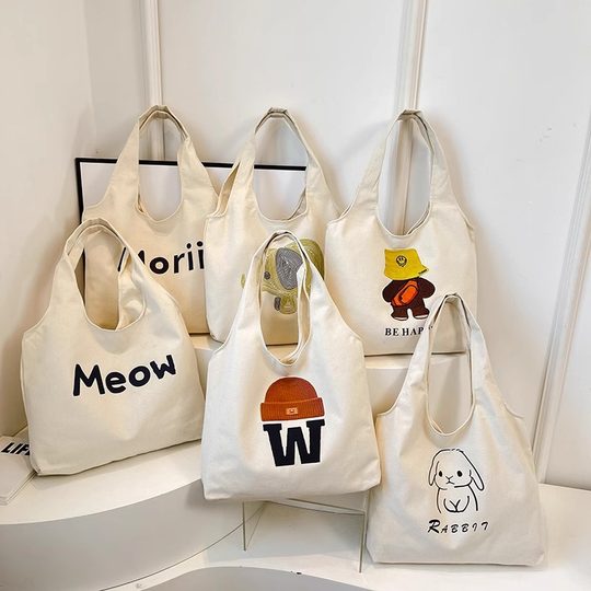 秋冬新款背心帆布托特女包袋拉链加内袋ins韩版学生单肩帆布包