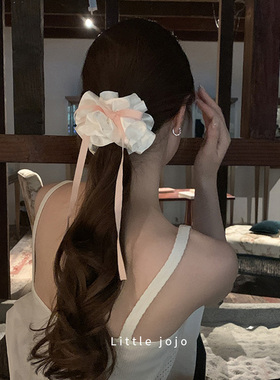 jojowang~白色缎面肠圈发圈女蝴蝶结丝带发饰高级感洋气韩国时尚