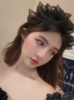 黑色大蝴蝶结发箍网红蕾丝网纱头箍发饰中间发卡森系仙美女款422
