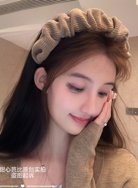 原创纯黑色秋冬灯芯绒布艺高颅顶发箍百搭简约网红外出头箍发卡女