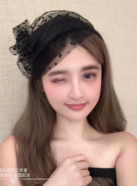 黑纱点点春夏透气泡泡纱半帽洋气宽边发箍百搭头箍女士头饰遮白发