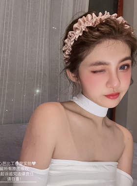芭比感～褶皱荷叶边发箍白色粉色发卡女2023新款高颅顶头饰头箍女