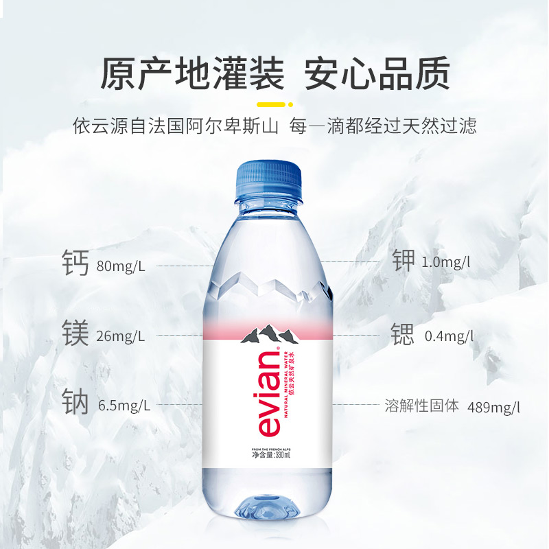 法国evian依云矿泉水330ml/500ML24整箱中文版进口高端天然饮用水 - 图1