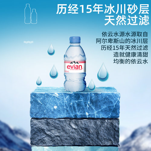 法国依云矿泉水330ml24瓶整箱进口evian矿泉水小瓶高端天然饮用水-图1