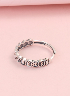 s925纯银钱多多开口戒指女高级感复古食指戒个性发财指环复古尾戒