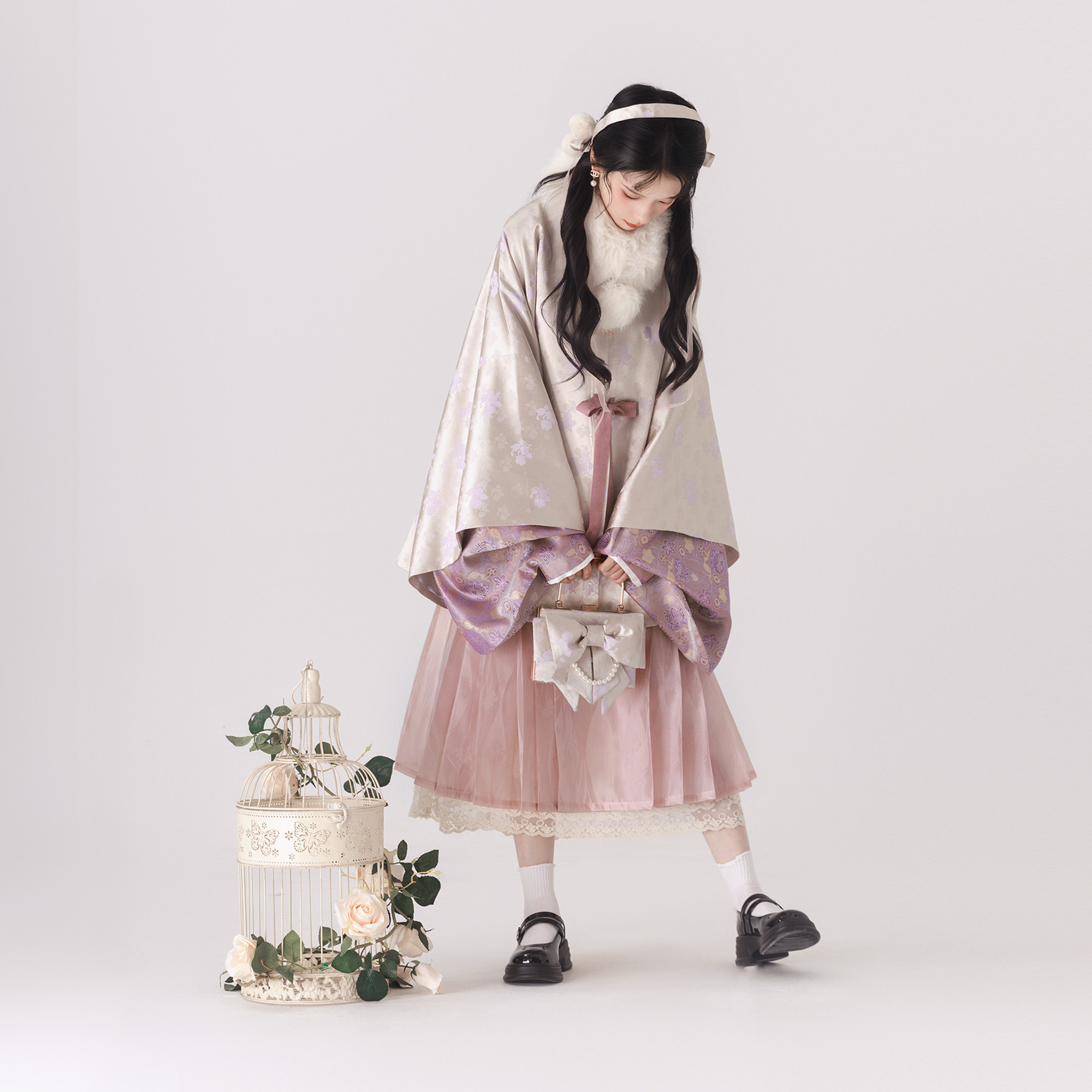 【上遥居】桃夭 明原创汉服女粉色少女系秋冬圆领对襟披袄比甲,淘宝优惠券,粉丝福利购,淘宝优惠卷