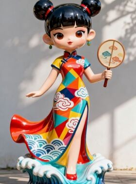 玻璃钢卡通美女雕塑定制商场美陈装饰品大型落地摆件网红打卡