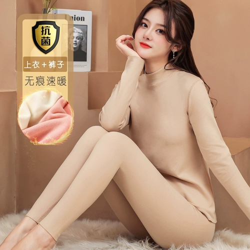 Бархатное удерживающее тепло утепленное нижнее белье, комплект, хлопковое приятное телу зимнее термобелье