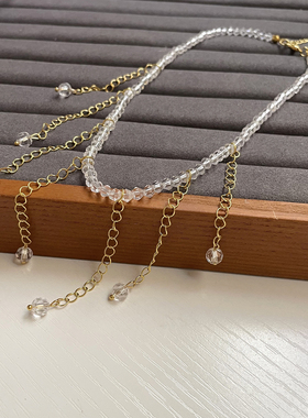 简约透明水晶流苏项链女