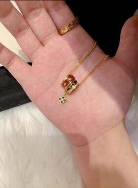 金店同款沙金万相系列宝相花四叶草项链黑色鎏彩镶复古锁骨链女