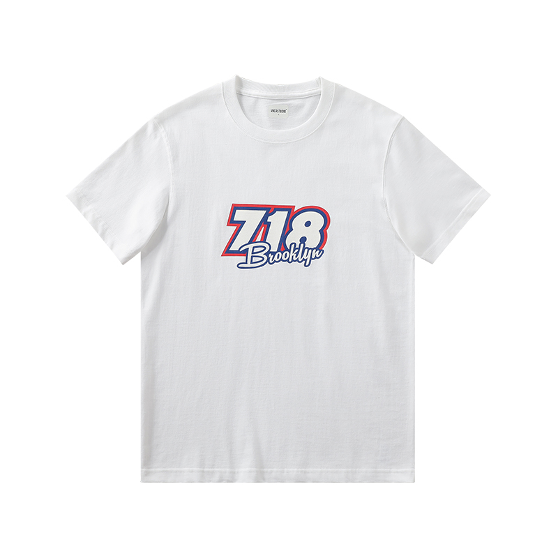原创自制718印花圆领短袖T恤日系宽松260g夏季全棉重磅男士打底衫 - 图3