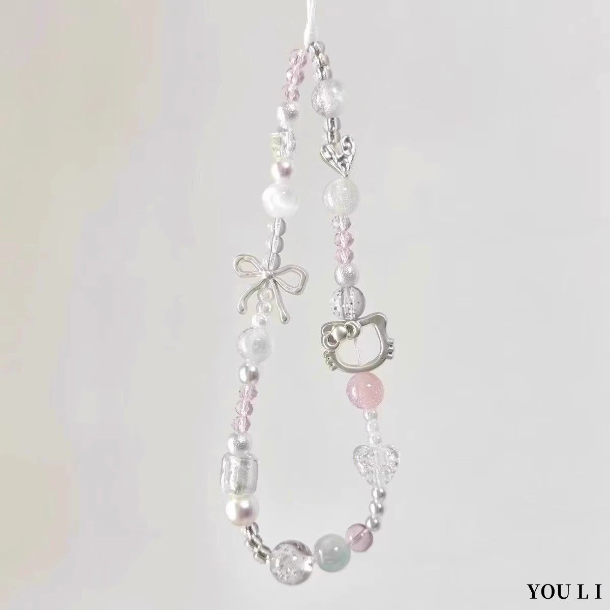 银色kitty猫手机链手工珠串链条相机挂饰手腕挂绳高级感挂件挂链,淘宝优惠券,粉丝福利购,淘宝优惠卷