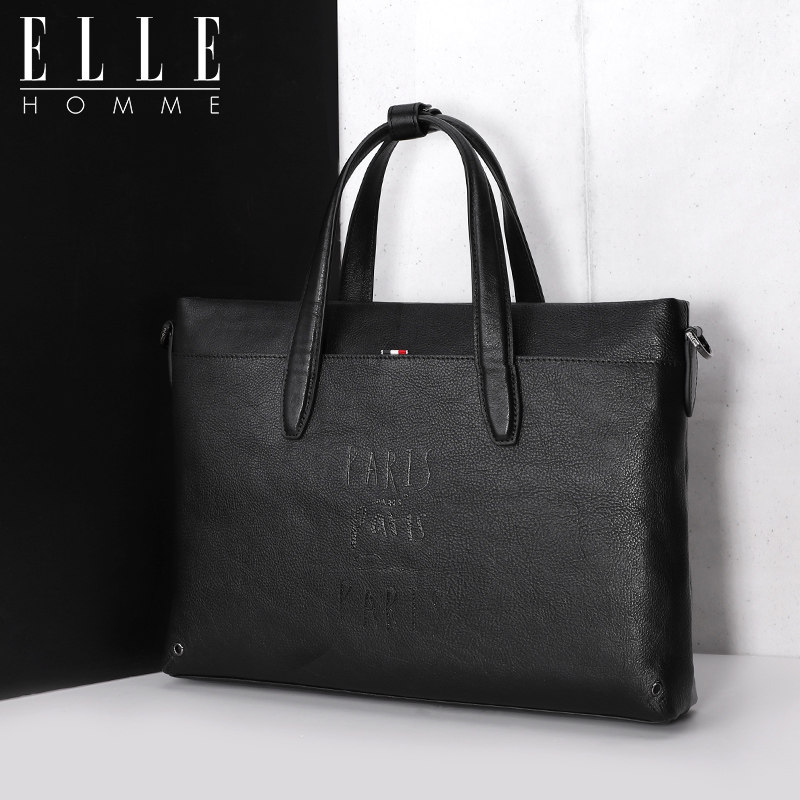 elle homme手提包男真皮横款公文包 ellehomme箱包男士包袋