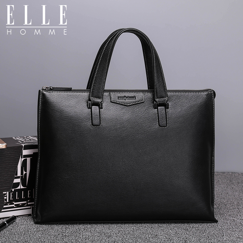 ELLE HOMME真皮男包男士手提包商務橫款公文包牛皮電腦包公務包男