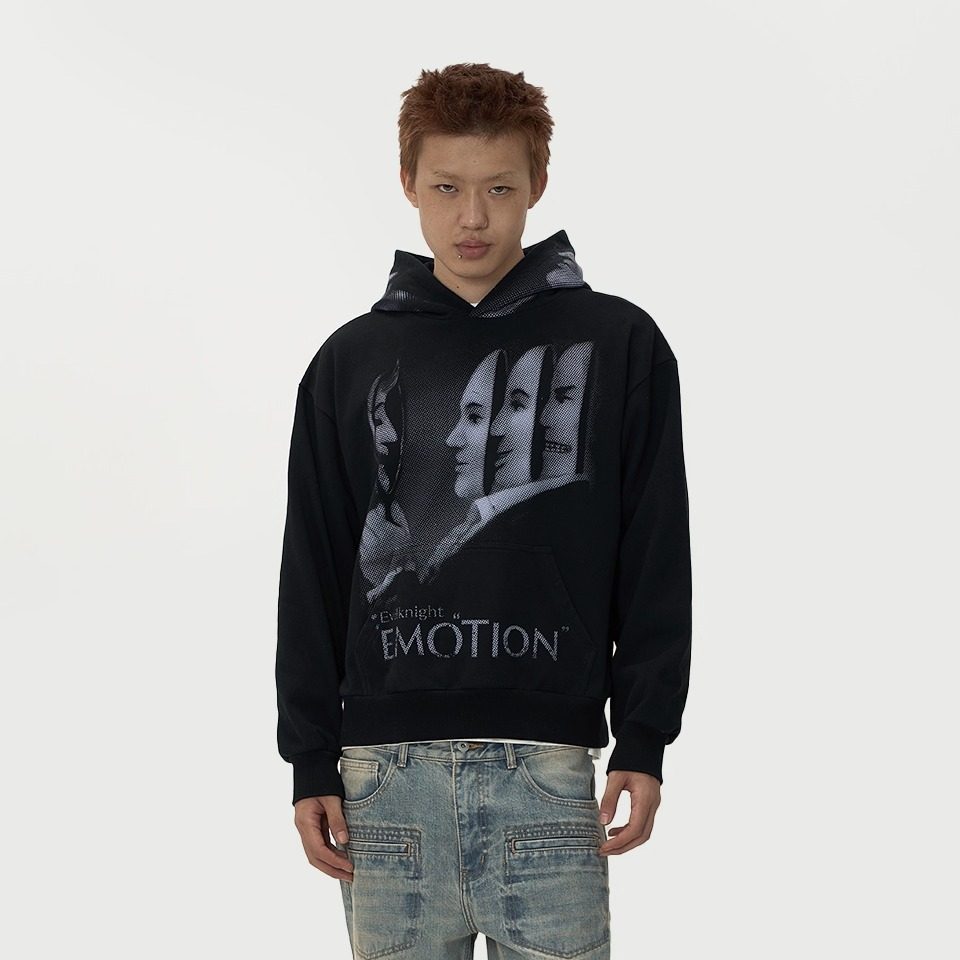 EK 镜子中的两面性印花男女同款2025秋季新款帽衫连帽薄绒卫衣 - 图0