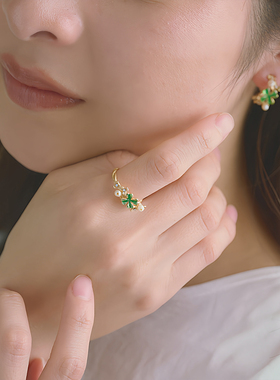 OSEWAYA四叶草珍珠戒指耳钉