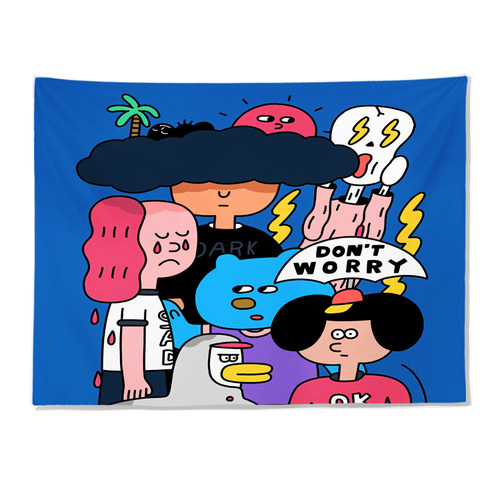 韩国ins背景布 原创插画少女心床头挂布租房改造宿舍装饰墙布挂毯 - 图3