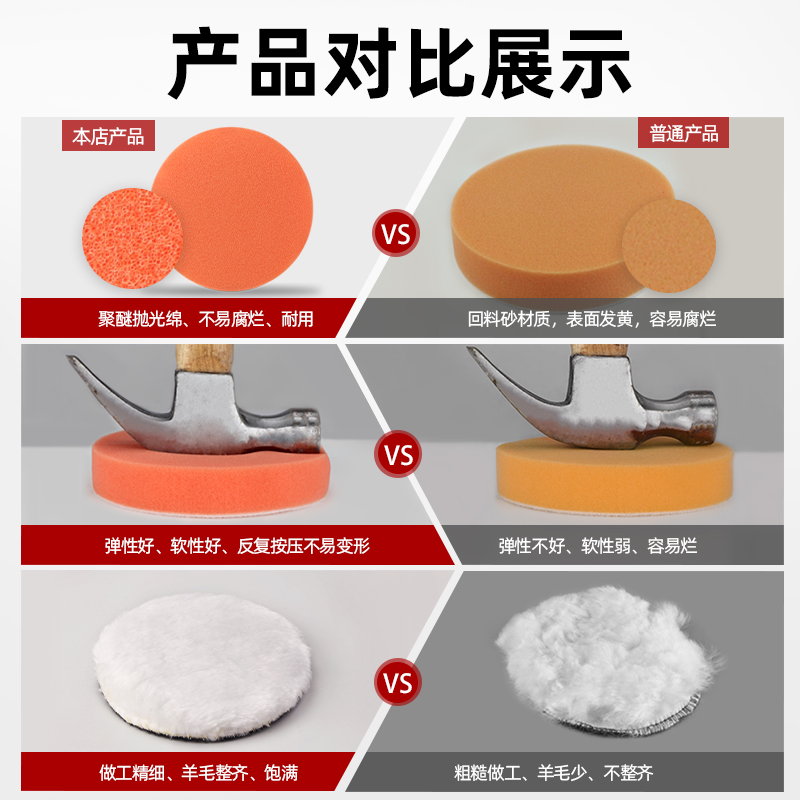 5寸汽车美容打蜡抛光打磨清洁用品自粘式羊毛轮海绵轮125mm抛光盘-图2