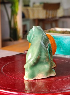 70年代绿釉小猫案头老物件古董艺术摆件