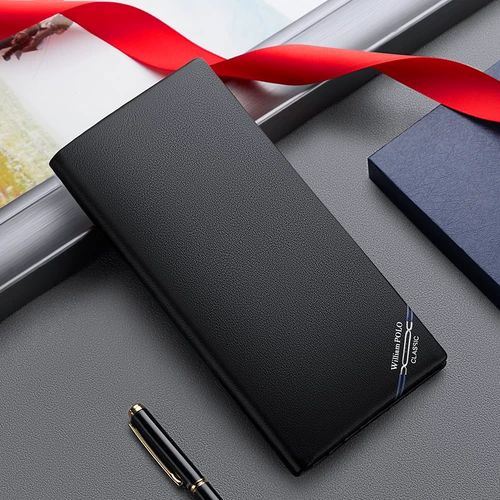Мужской длинный бумажник, кожаный ультратонкий картхолдер, кошелек, коллекция 2022, из натуральной кожи