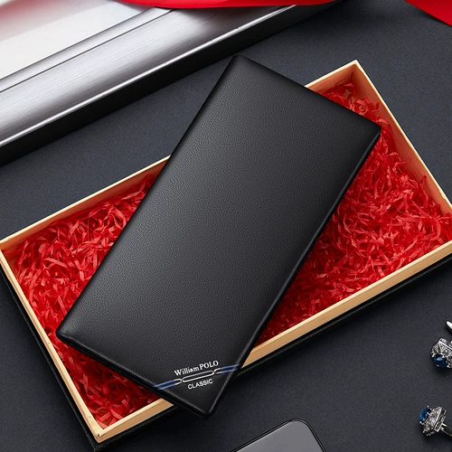 Мужской длинный бумажник, кожаный ультратонкий картхолдер, кошелек, коллекция 2022, из натуральной кожи
