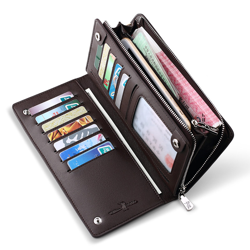 英皇保罗商务拉链长款牛皮钱夹 williampolo钱包