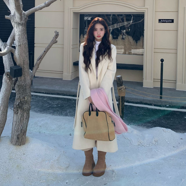 【限时价】橘子树在哪儿韩系灰色毛呢大衣女冬高级感长款呢子外套