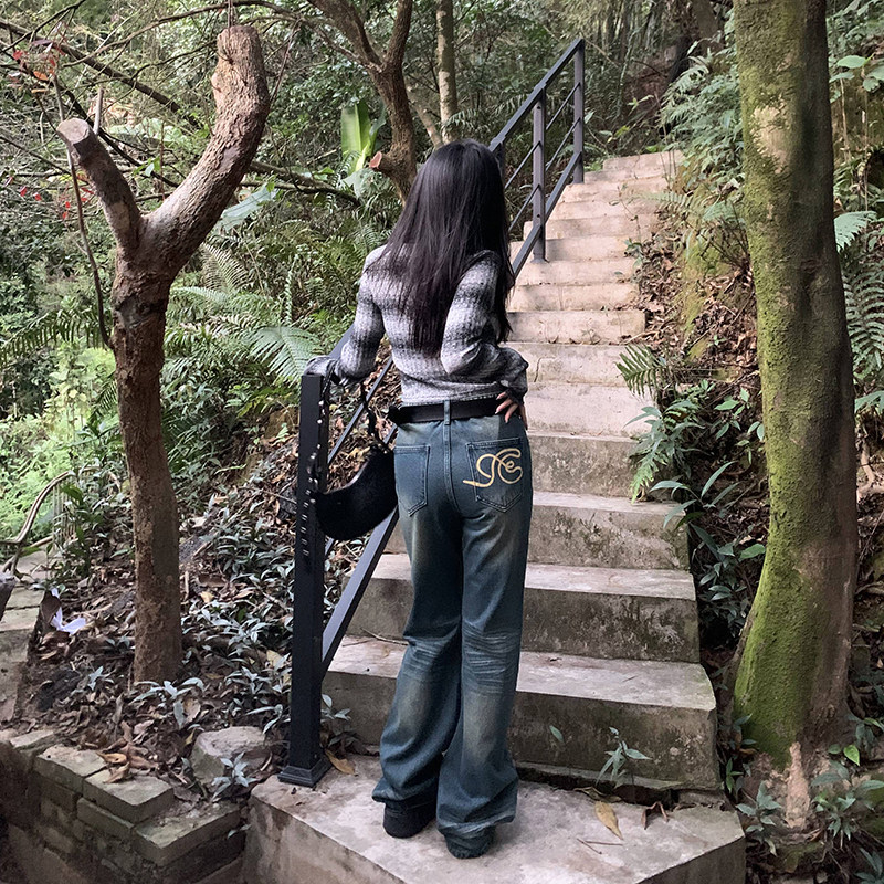 橘子树在哪儿复古做旧水洗低腰微喇牛仔裤女春季直筒显瘦拖地裤子,淘宝优惠券,粉丝福利购,淘宝优惠卷