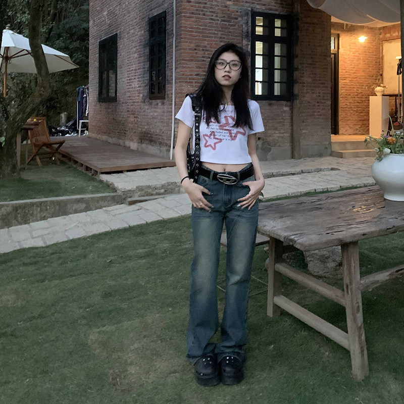 橘子树在哪儿复古做旧水洗低腰微喇牛仔裤女春季直筒显瘦拖地裤子,淘宝优惠券,粉丝福利购,淘宝优惠卷