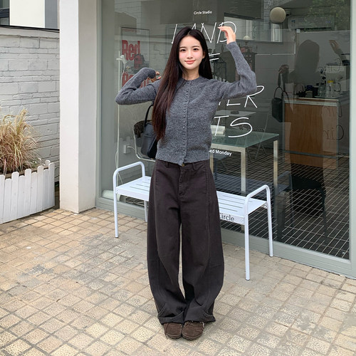 橘子树在哪儿复古白色拼接牛仔裤女春季小众设计感直筒垂感阔腿裤 - 图3