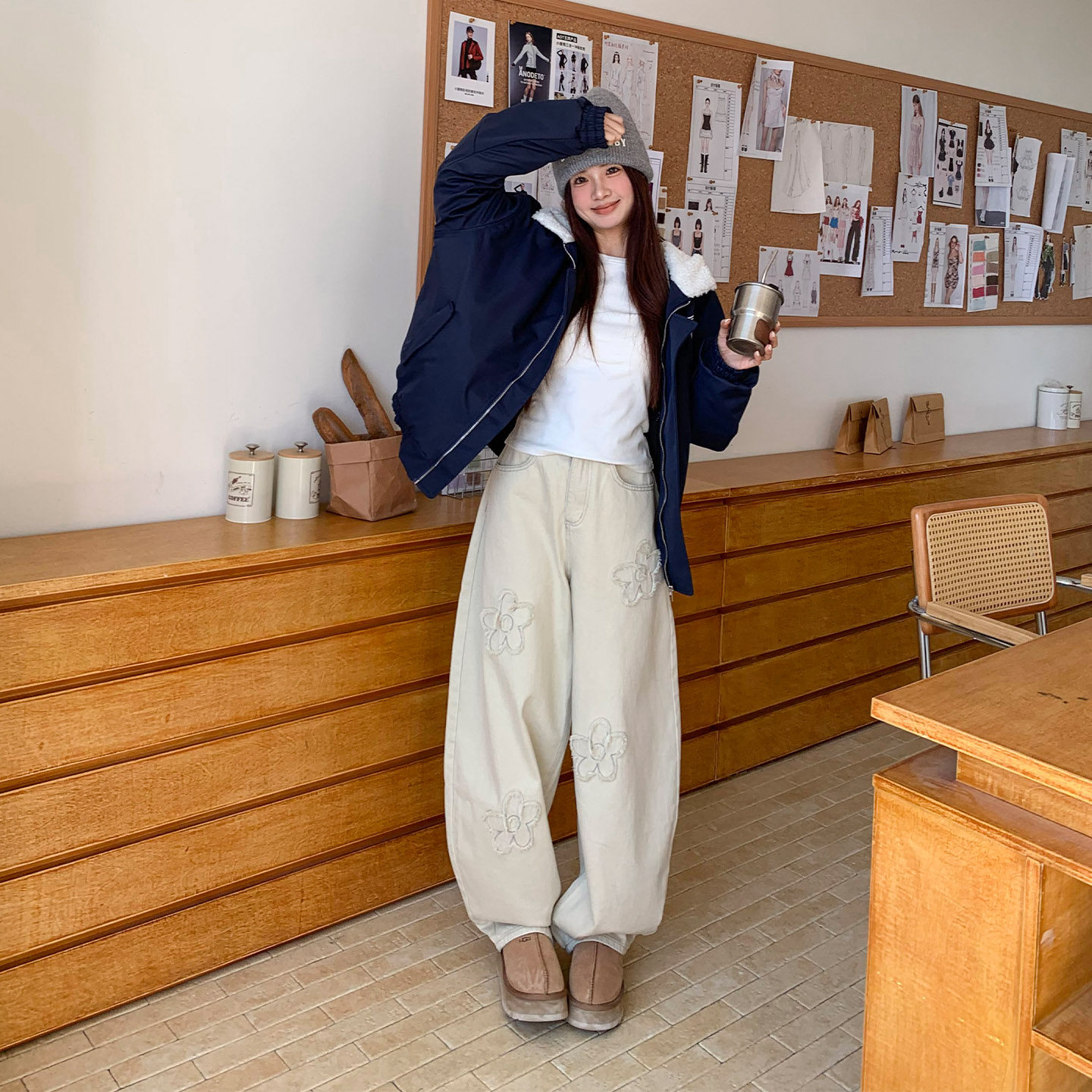 橘子树在哪儿蓝色阔腿牛仔裤女冬季设计感高腰显瘦弯刀裤拖地裤子,淘宝优惠券,粉丝福利购,淘宝优惠卷