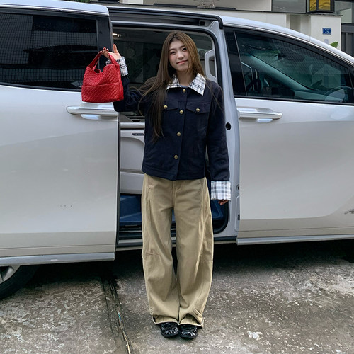 橘子树在哪儿复古白色拼接牛仔裤女春季小众设计感直筒垂感阔腿裤 - 图0