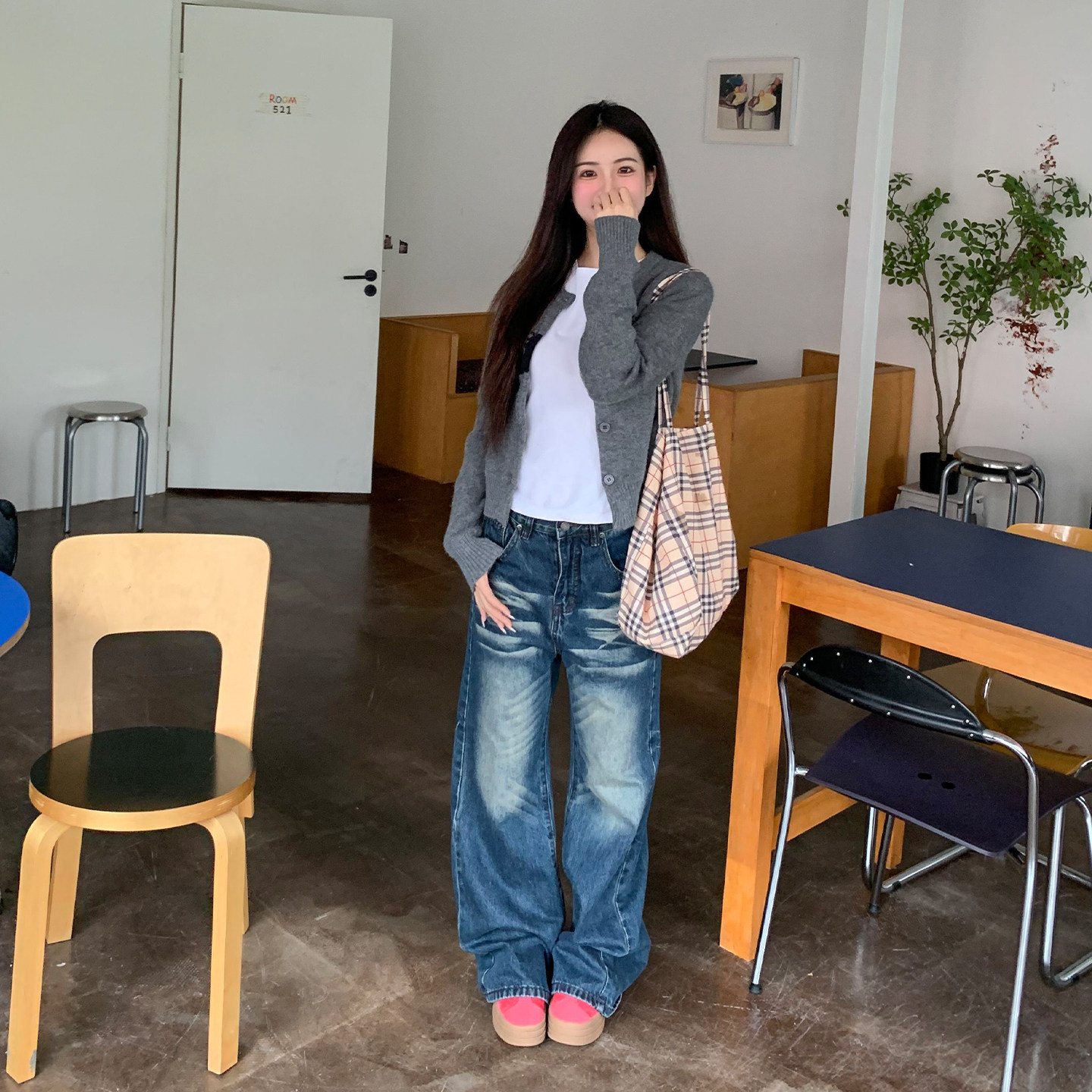 橘子树在哪儿美式复古水洗折痕牛仔裤女秋季设计感直筒显瘦拖地裤,淘宝优惠券,粉丝福利购,淘宝优惠卷