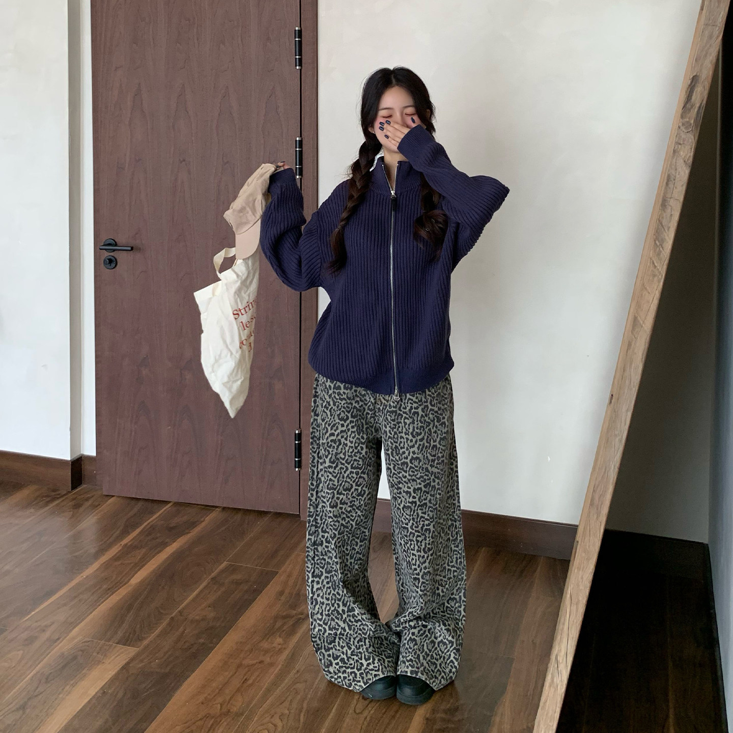 橘子树在哪儿美式复古豹纹牛仔裤女秋季慵懒高街休闲显瘦拖地裤子,淘宝优惠券,粉丝福利购,淘宝优惠卷