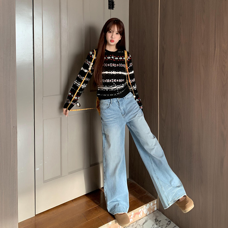 橘子树在哪儿复古水洗蓝色牛仔裤女秋季不贴腿显瘦阔腿拖地裤,淘宝优惠券,粉丝福利购,淘宝优惠卷