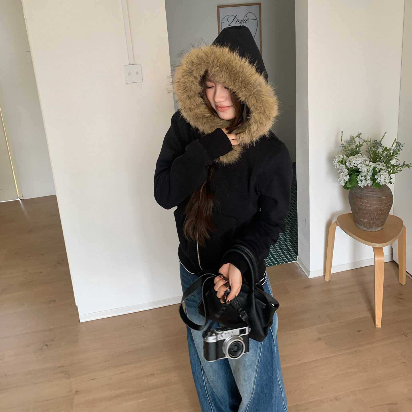 橘子树在哪儿可拆卸毛领连帽卫衣外套女秋季氛围感休闲显瘦短上衣,淘宝优惠券,粉丝福利购,淘宝优惠卷