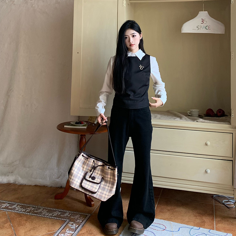 橘子树在哪儿黑色高腰喇叭牛仔裤女春季辣妹修身显瘦百搭拖地长裤,淘宝优惠券,粉丝福利购,淘宝优惠卷