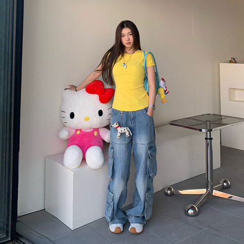 橘子树在哪儿正肩短袖t恤女春夏设计感收腰显瘦修身弹力百搭上衣 - 图1