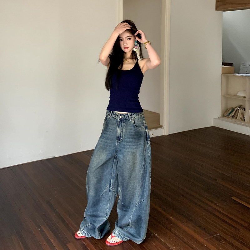 【限时价】橘子树在哪儿美式水洗阔腿牛仔裤女春季显瘦拖地弯刀裤,淘宝优惠券,粉丝福利购,淘宝优惠卷