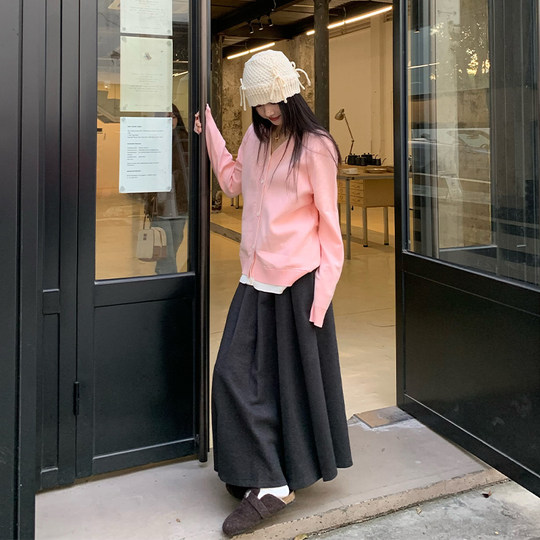 橘子树在哪儿学院风毛呢百褶半身裙女秋冬高腰a字长裙