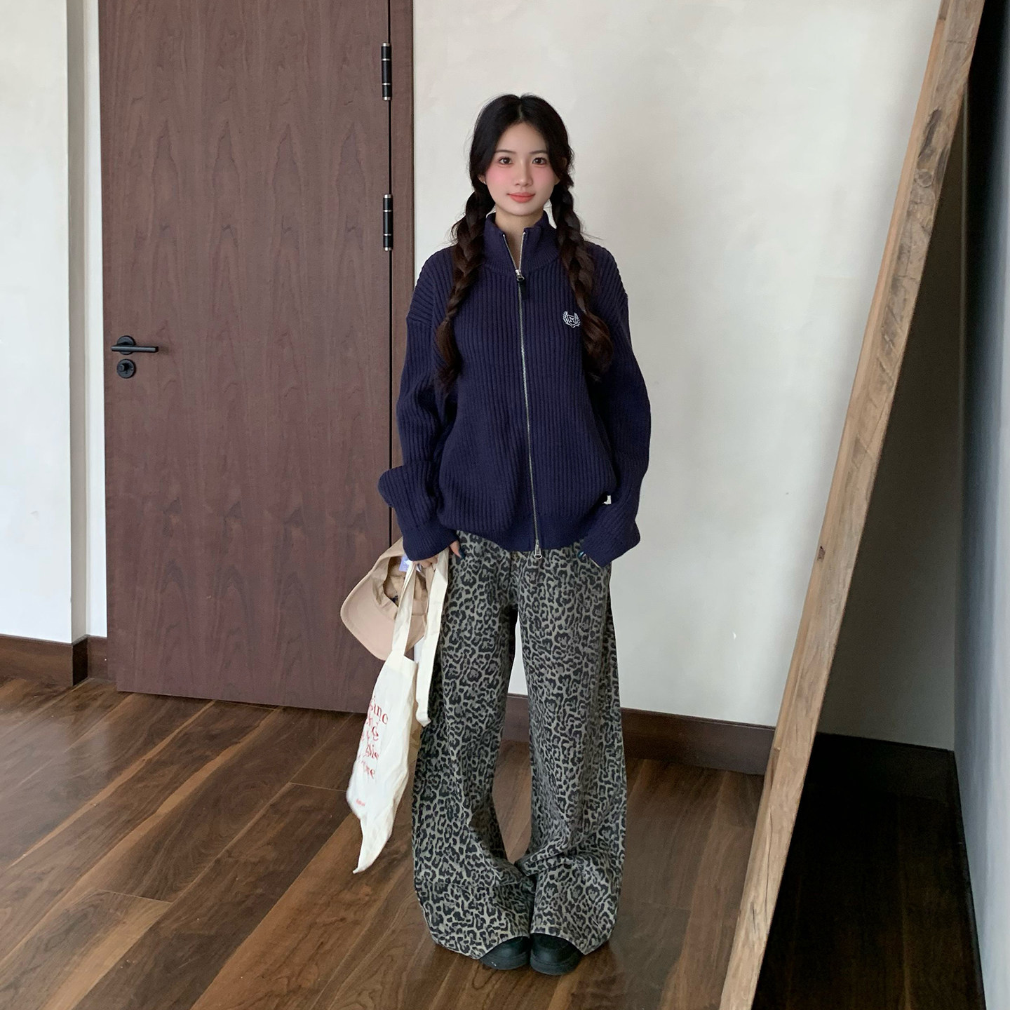 橘子树在哪儿美式复古豹纹牛仔裤女秋季慵懒高街休闲显瘦拖地裤子,淘宝优惠券,粉丝福利购,淘宝优惠卷